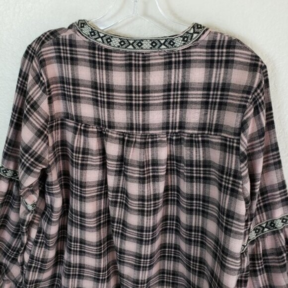 Knox Rose Bohemian Plaid Puff Sleeve Peasant Blouse Top size M - Picture 12 of 12